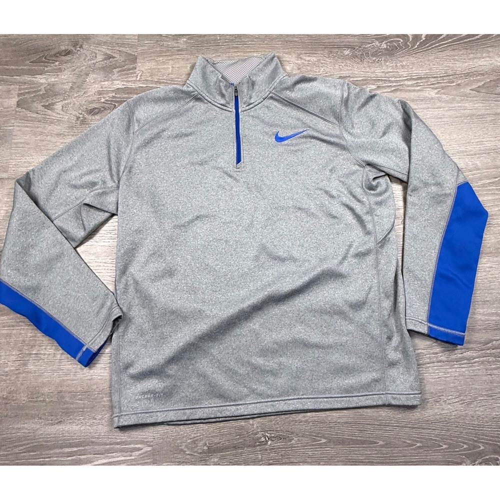 Nike Therma-FIT Mens Large Gray Blue Quarter Zip Pullover Fleece Jacket Training